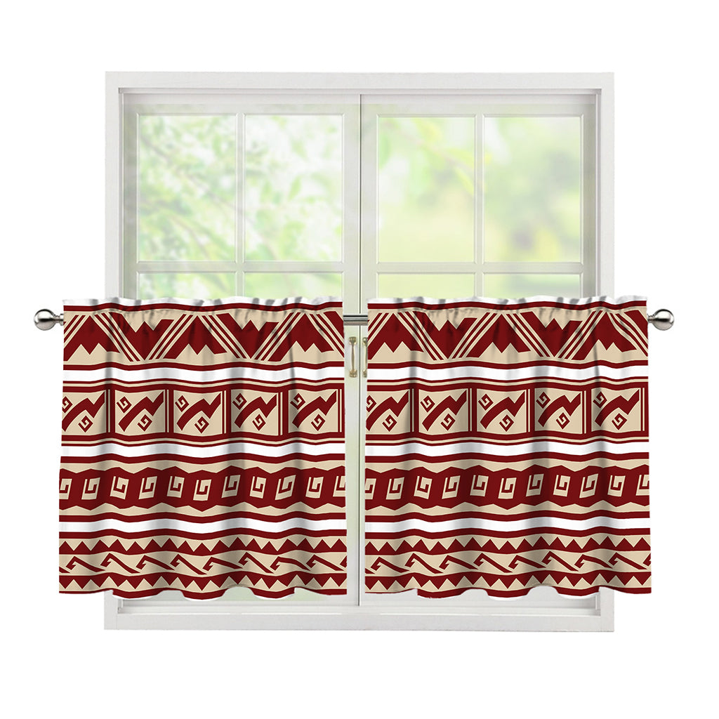 Red And Beige Southwestern Pattern Print Tier Curtains