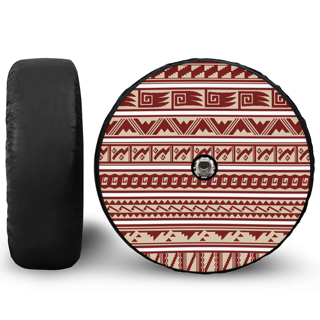 Red And Beige Southwestern Pattern Print Tire Cover With Camera Hole