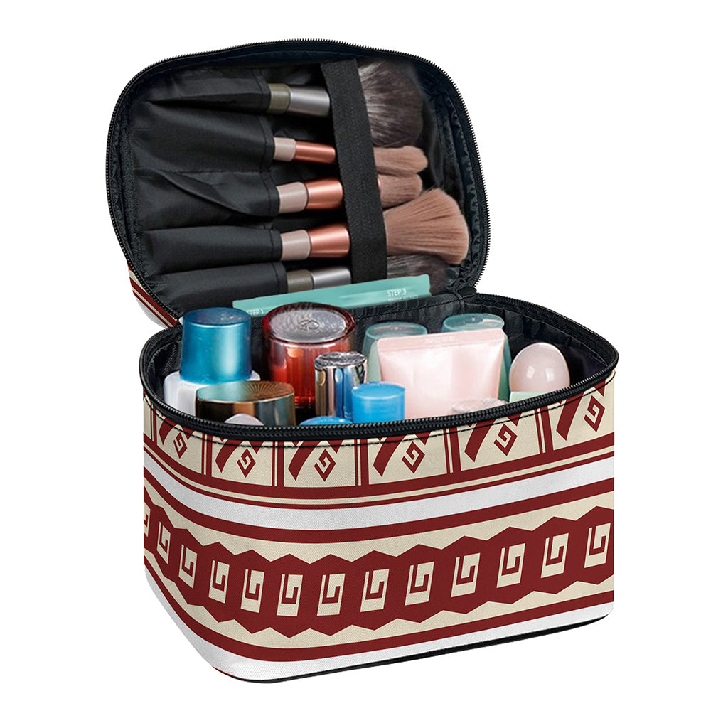 Red And Beige Southwestern Pattern Print Travel Makeup Bag