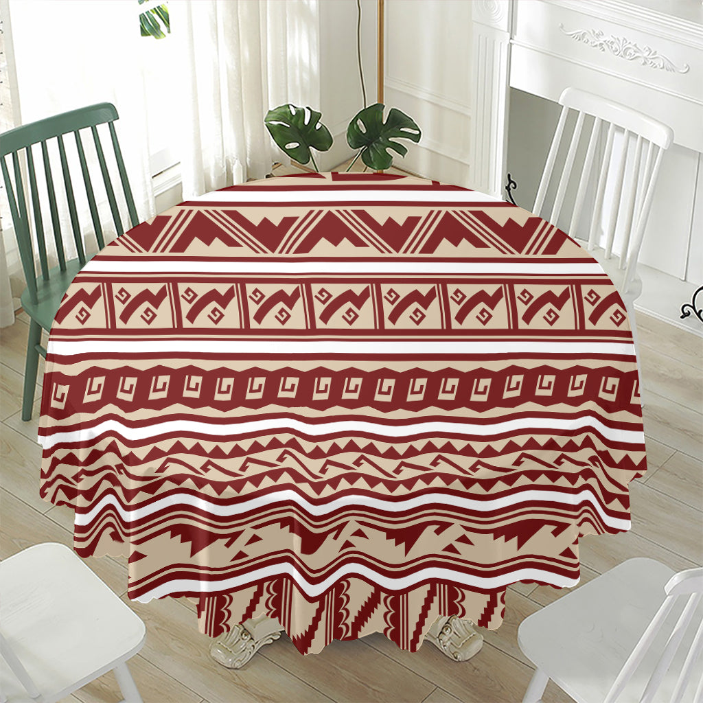 Red And Beige Southwestern Pattern Print Waterproof Round Tablecloth