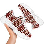Red And Beige Southwestern Pattern Print White Chunky Shoes