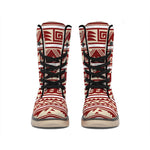 Red And Beige Southwestern Pattern Print Winter Boots