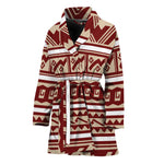 Red And Beige Southwestern Pattern Print Women's Bathrobe