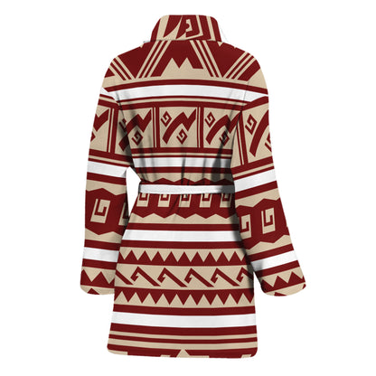 Red And Beige Southwestern Pattern Print Women's Bathrobe