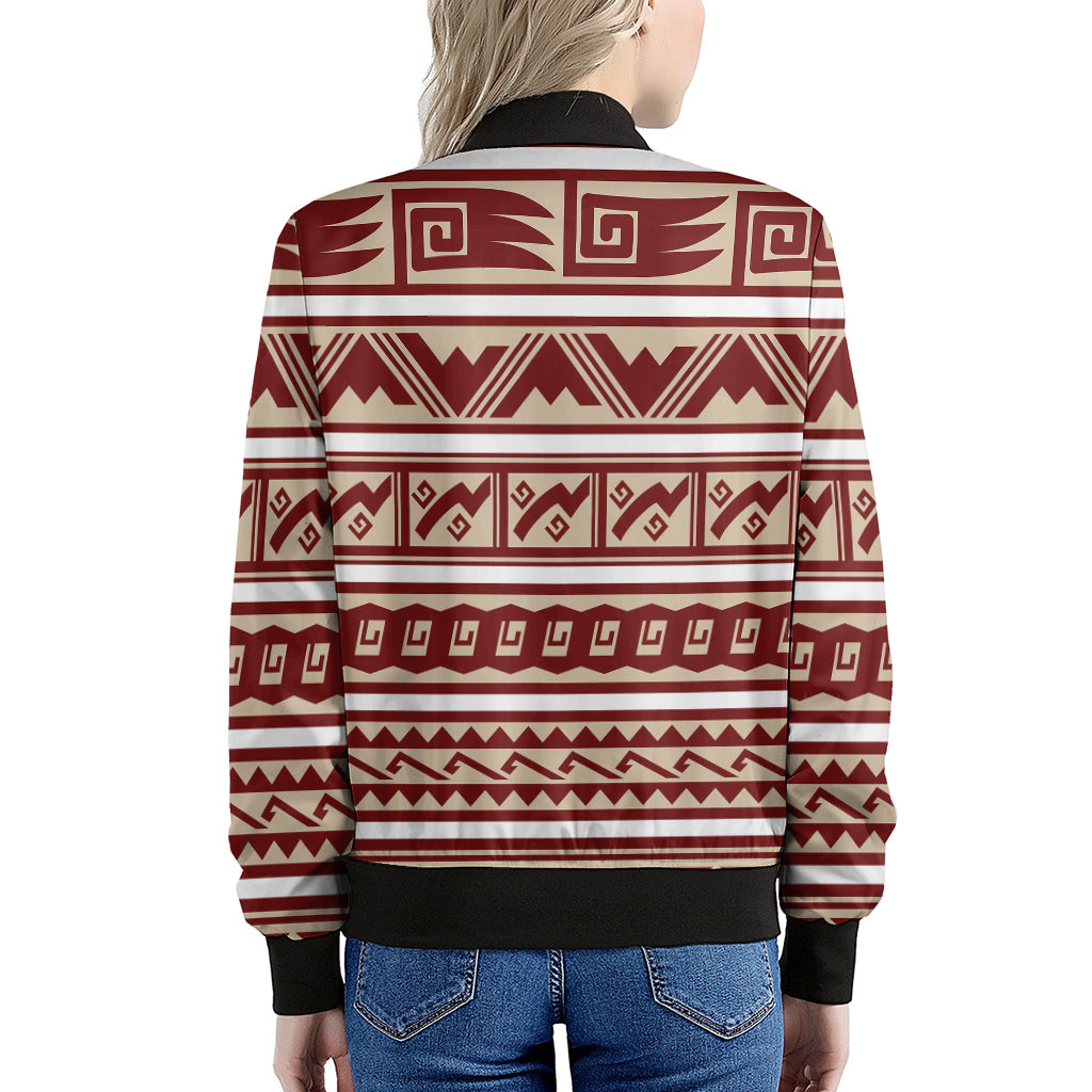 Red And Beige Southwestern Pattern Print Women's Bomber Jacket