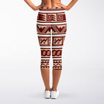 Red And Beige Southwestern Pattern Print Women's Capri Leggings