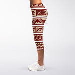 Red And Beige Southwestern Pattern Print Women's Capri Leggings