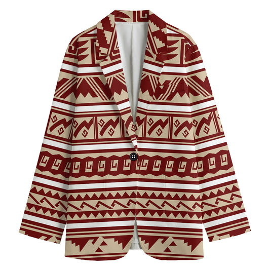 Red And Beige Southwestern Pattern Print Women's Cotton Blazer