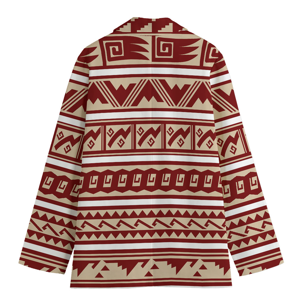 Red And Beige Southwestern Pattern Print Women's Cotton Blazer