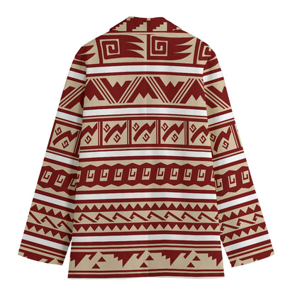 Red And Beige Southwestern Pattern Print Women's Cotton Blazer