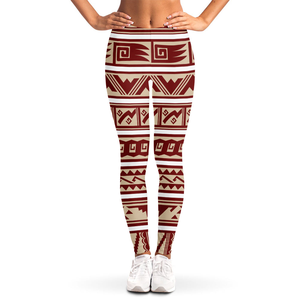 Red And Beige Southwestern Pattern Print Women's Leggings