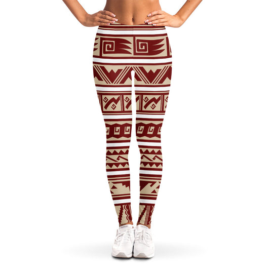 Red And Beige Southwestern Pattern Print Women's Leggings
