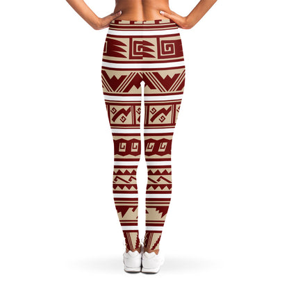 Red And Beige Southwestern Pattern Print Women's Leggings