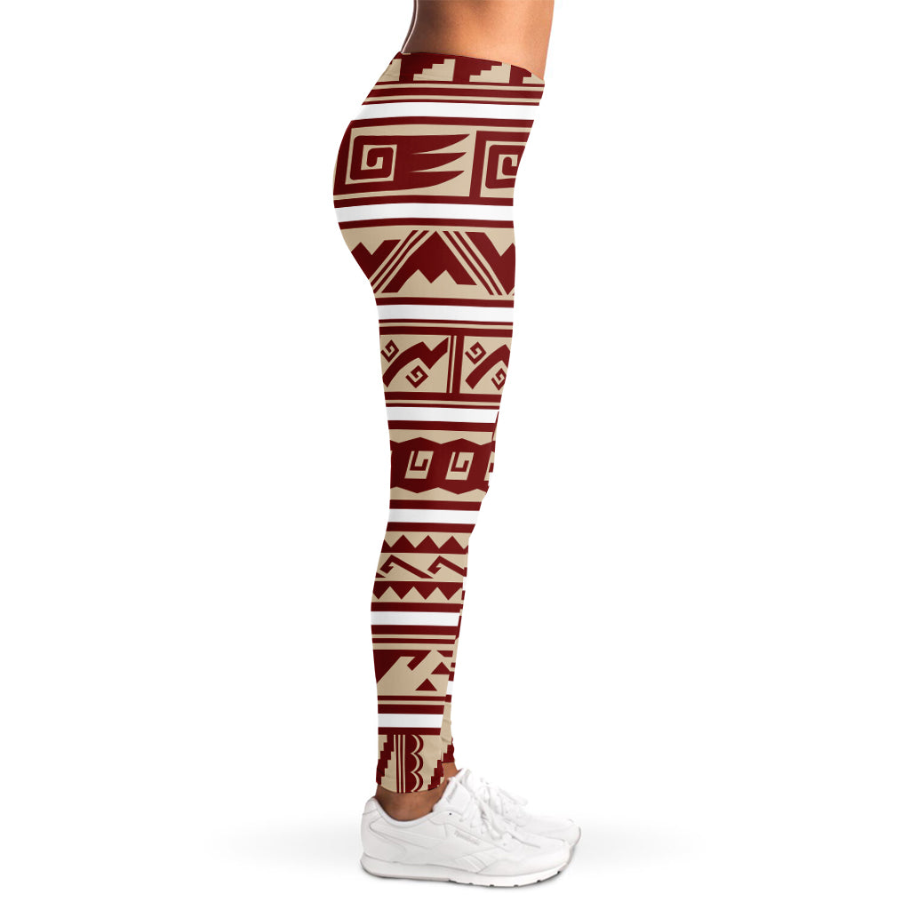 Red And Beige Southwestern Pattern Print Women's Leggings