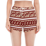 Red And Beige Southwestern Pattern Print Women's Split Running Shorts
