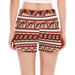 Red And Beige Southwestern Pattern Print Women's Split Running Shorts