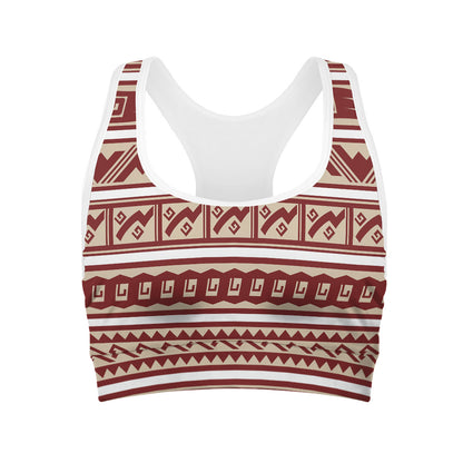 Red And Beige Southwestern Pattern Print Women's Sports Bra
