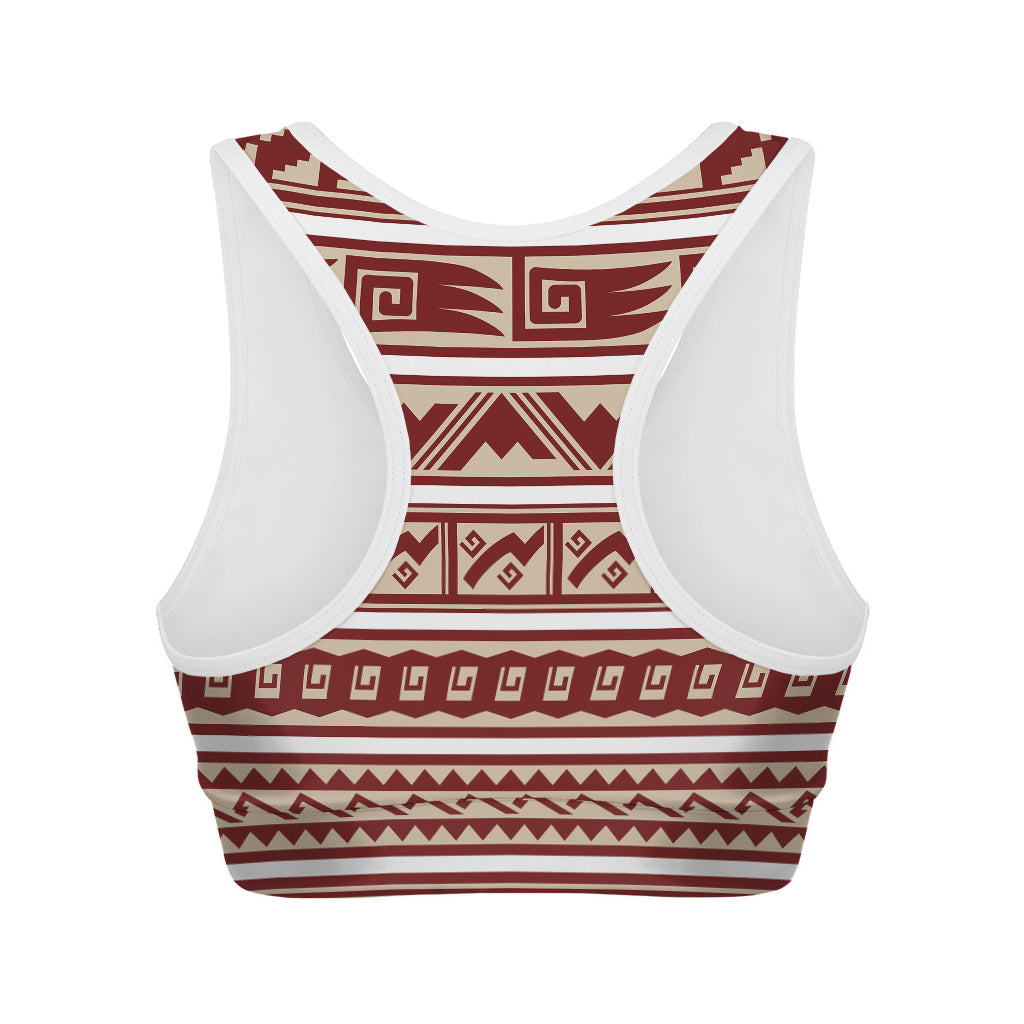 Red And Beige Southwestern Pattern Print Women's Sports Bra