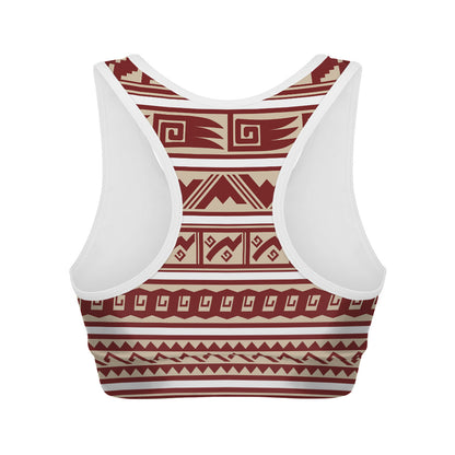 Red And Beige Southwestern Pattern Print Women's Sports Bra
