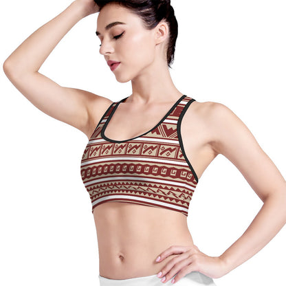 Red And Beige Southwestern Pattern Print Women's Sports Bra