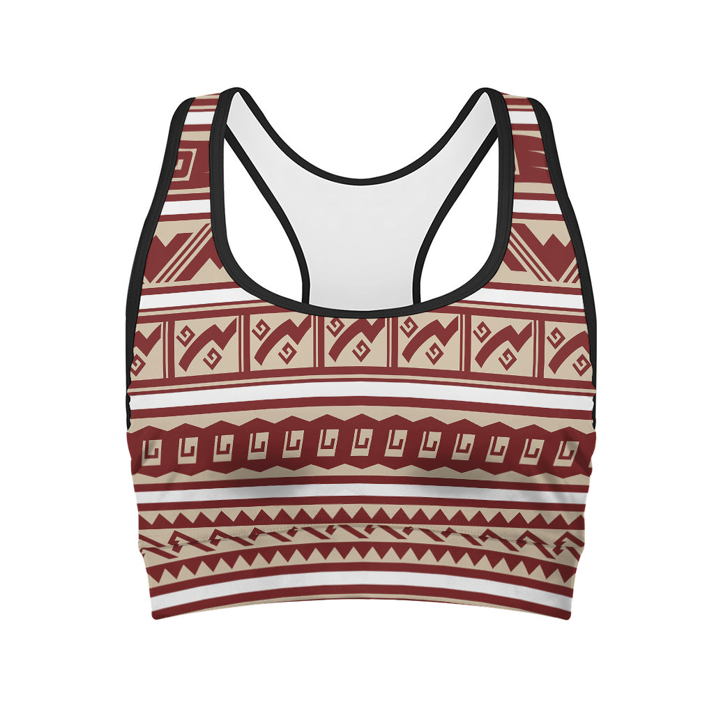 Red And Beige Southwestern Pattern Print Women's Sports Bra