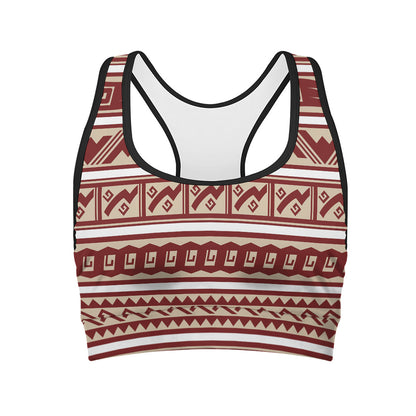 Red And Beige Southwestern Pattern Print Women's Sports Bra