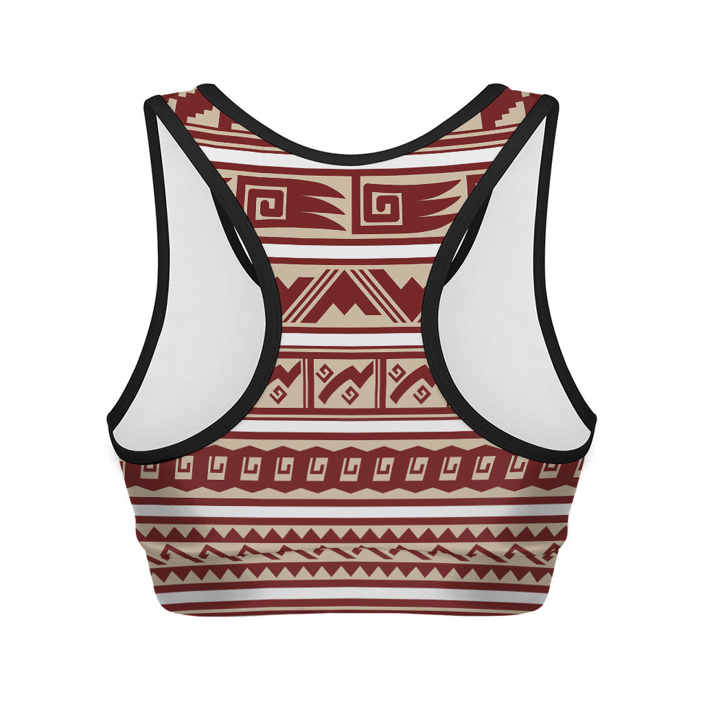 Red And Beige Southwestern Pattern Print Women's Sports Bra