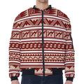 Red And Beige Southwestern Pattern Print Zip Sleeve Bomber Jacket