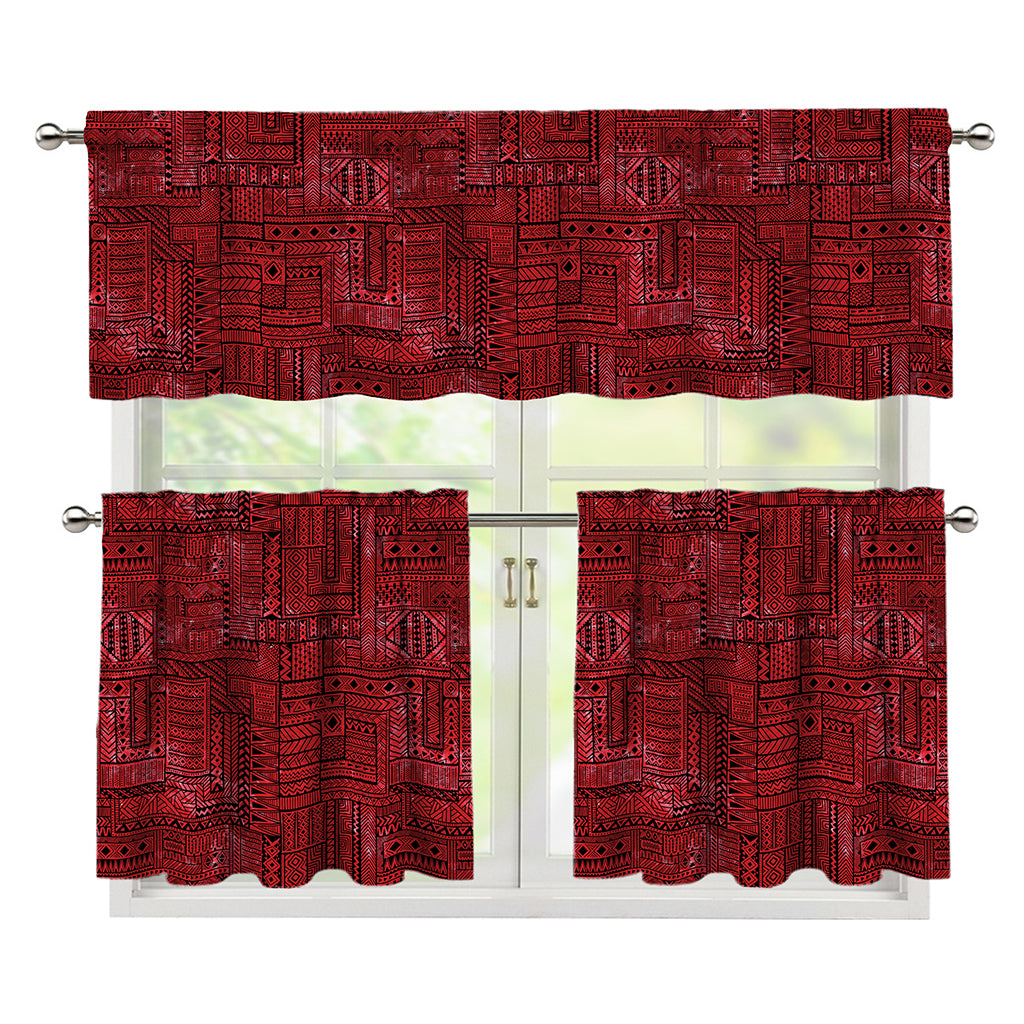 Red And Black African Ethnic Print 3 Piece Kitchen Curtains