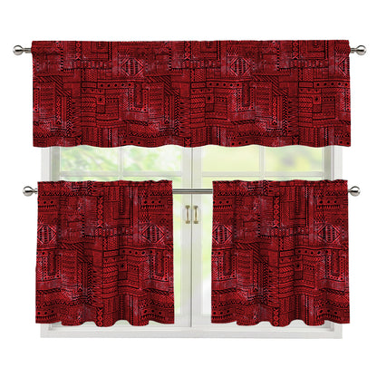 Red And Black African Ethnic Print 3 Piece Kitchen Curtains