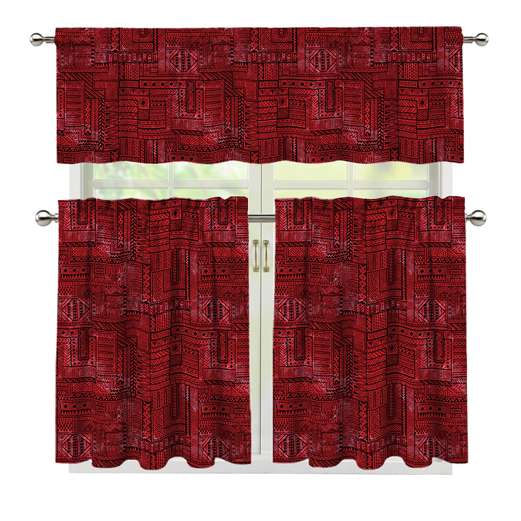 Red And Black African Ethnic Print 3 Piece Kitchen Curtains