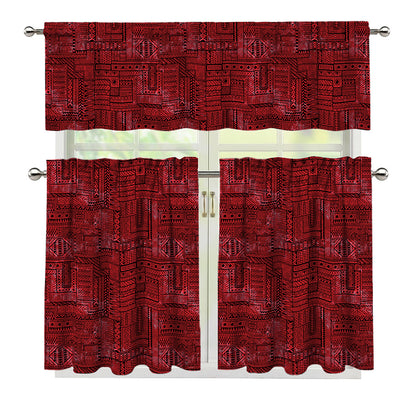 Red And Black African Ethnic Print 3 Piece Kitchen Curtains