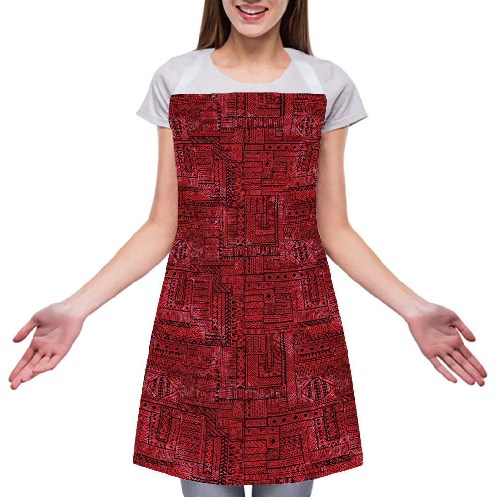 Red And Black African Ethnic Print Adjustable Apron