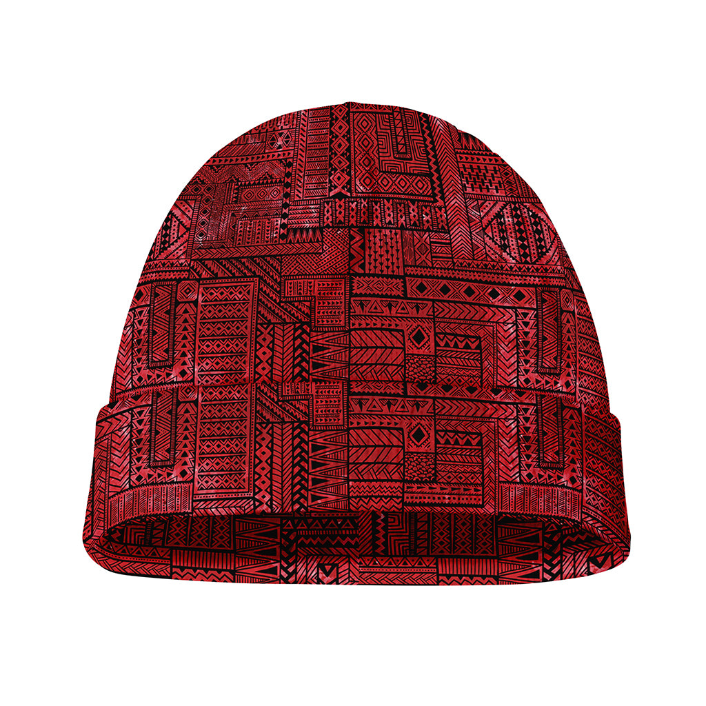 Red And Black African Ethnic Print Beanie