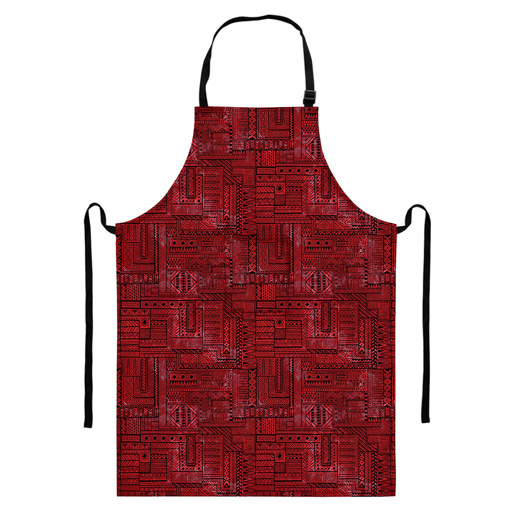Red And Black African Ethnic Print Bib Apron With Pocket