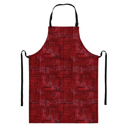 Red And Black African Ethnic Print Bib Apron With Pocket