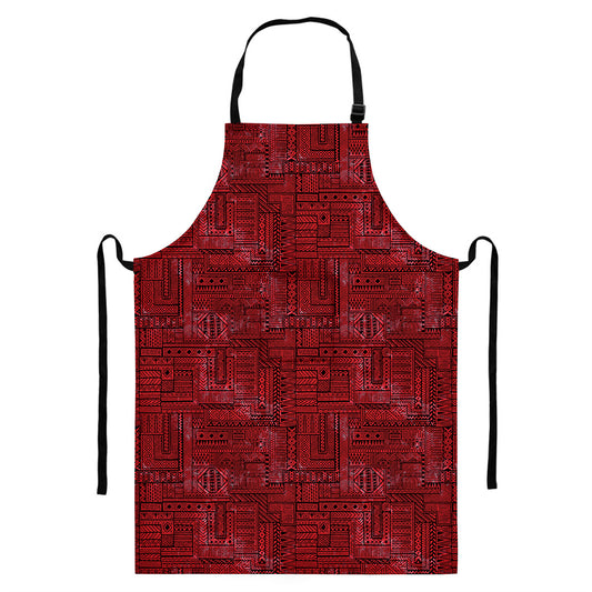 Red And Black African Ethnic Print Bib Apron With Pocket