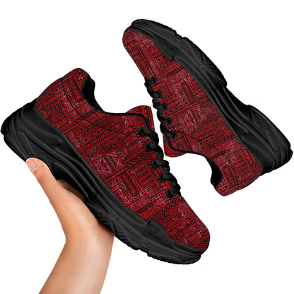 Red And Black African Ethnic Print Black Chunky Shoes