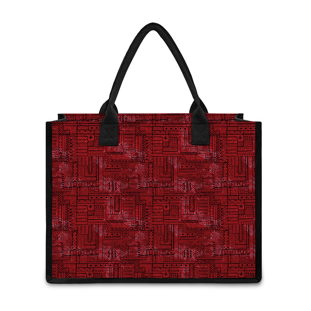 Red And Black African Ethnic Print Canvas Tote Bag