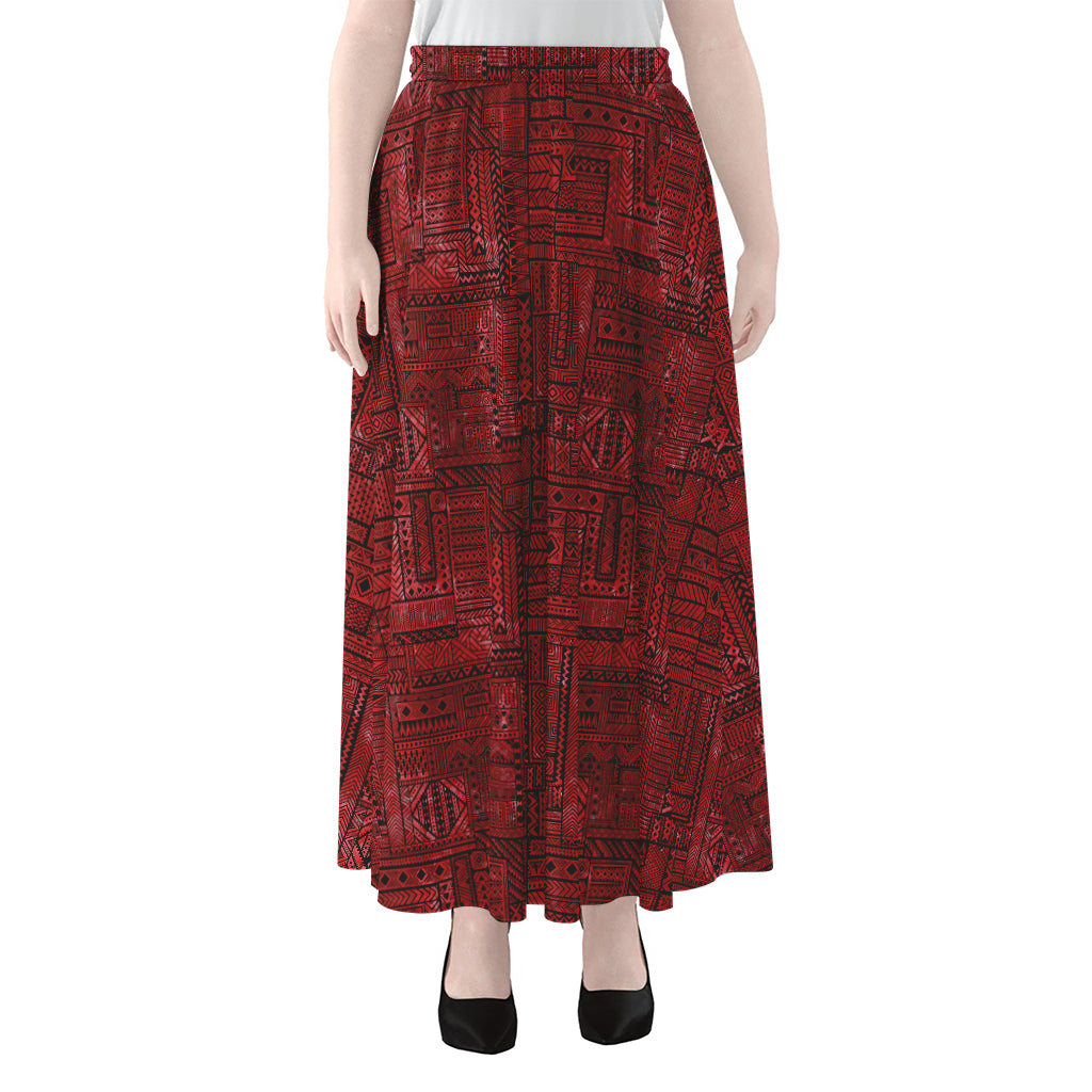Red And Black African Ethnic Print Chiffon Maxi Skirt