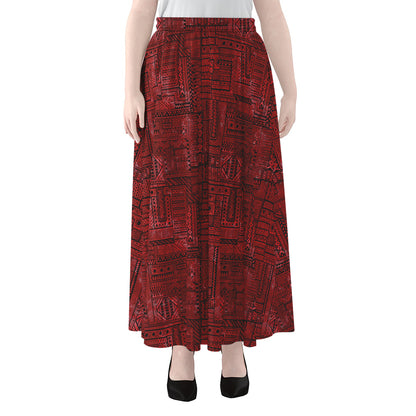 Red And Black African Ethnic Print Chiffon Maxi Skirt
