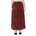 Red And Black African Ethnic Print Chiffon Maxi Skirt