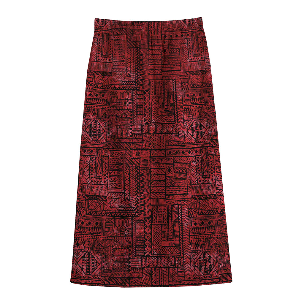 Red And Black African Ethnic Print Cotton Front Slit Maxi Skirt