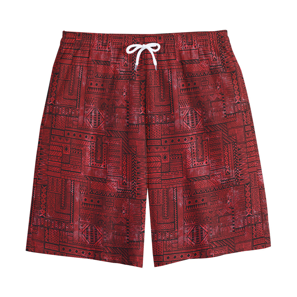 Red And Black African Ethnic Print Cotton Shorts