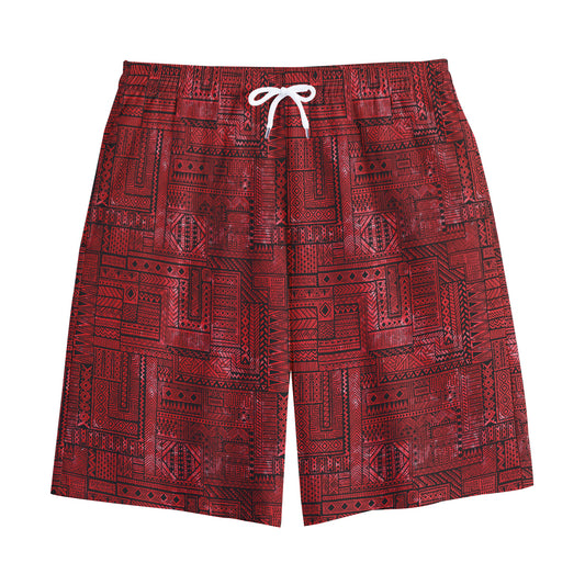 Red And Black African Ethnic Print Cotton Shorts