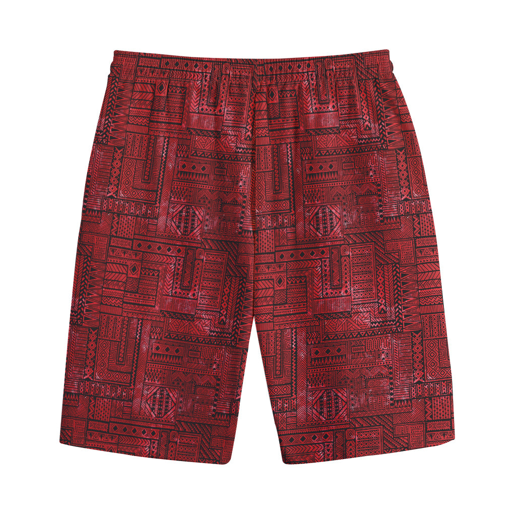 Red And Black African Ethnic Print Cotton Shorts