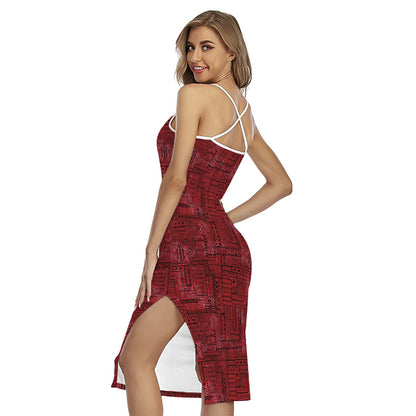 Red And Black African Ethnic Print Cross Back Cami Dress