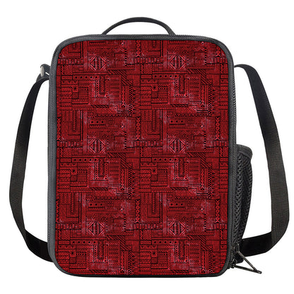 Red And Black African Ethnic Print Crossbody Lunch Bag
