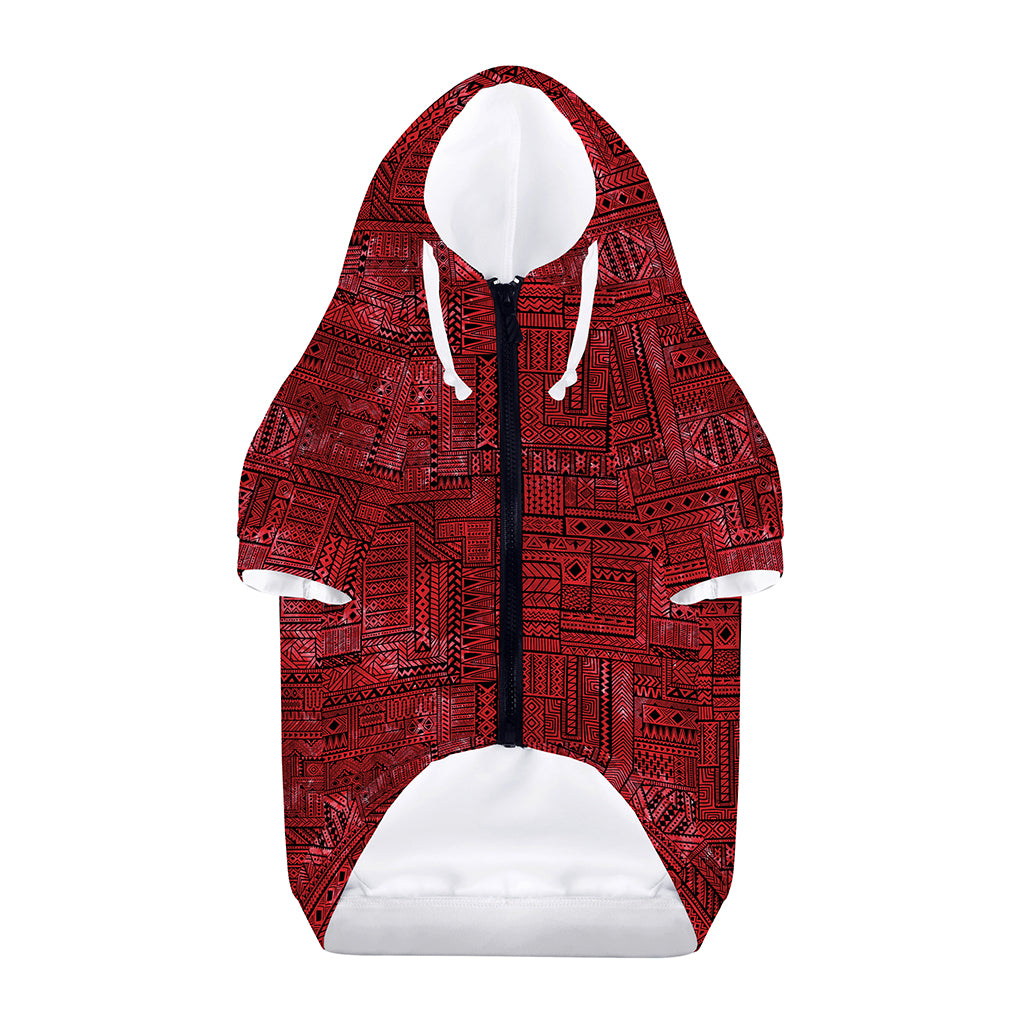Red And Black African Ethnic Print Dog Zip Up Hoodie