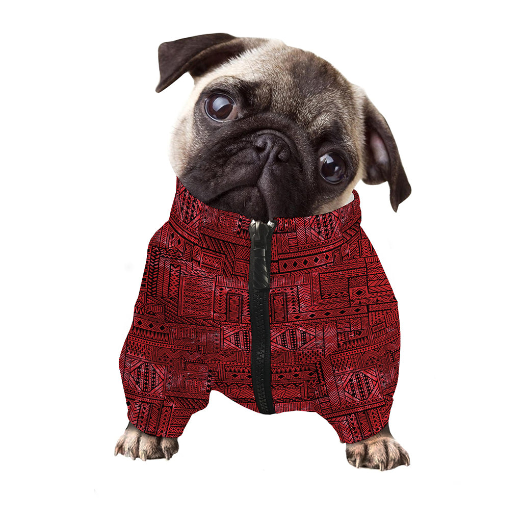 Red And Black African Ethnic Print Dog Zip Up Jacket